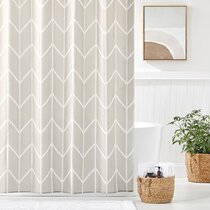 Fabric Shower Curtain Ombre Zig Zag Chevron Print with Reinforced Grommet SC-02 
