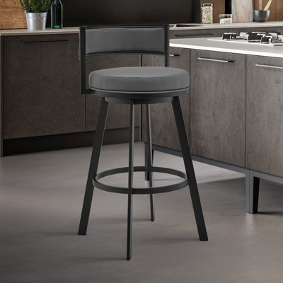 Annettia Modern Swivel Metal Counter or Bar Height Bar Stool in Gray Faux Leather Seat