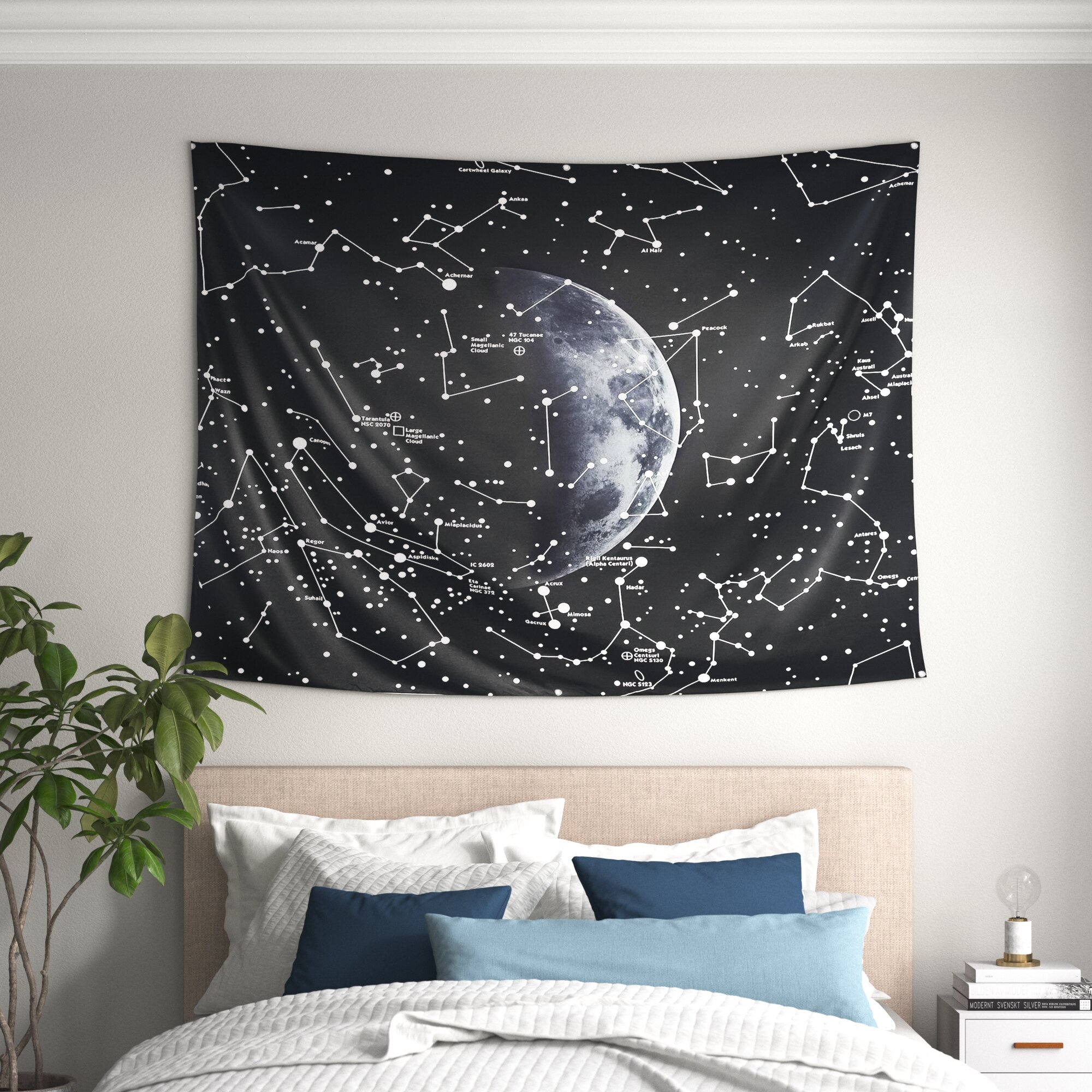 Cactus and Moon Tapestries Mystery Night Wall Hanging Tapestry Home Decoration 