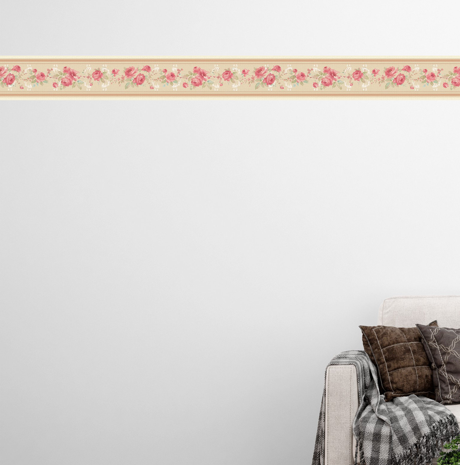 House of Hampton® Peel And Stick Wallpaper Border Floral Red, Beige