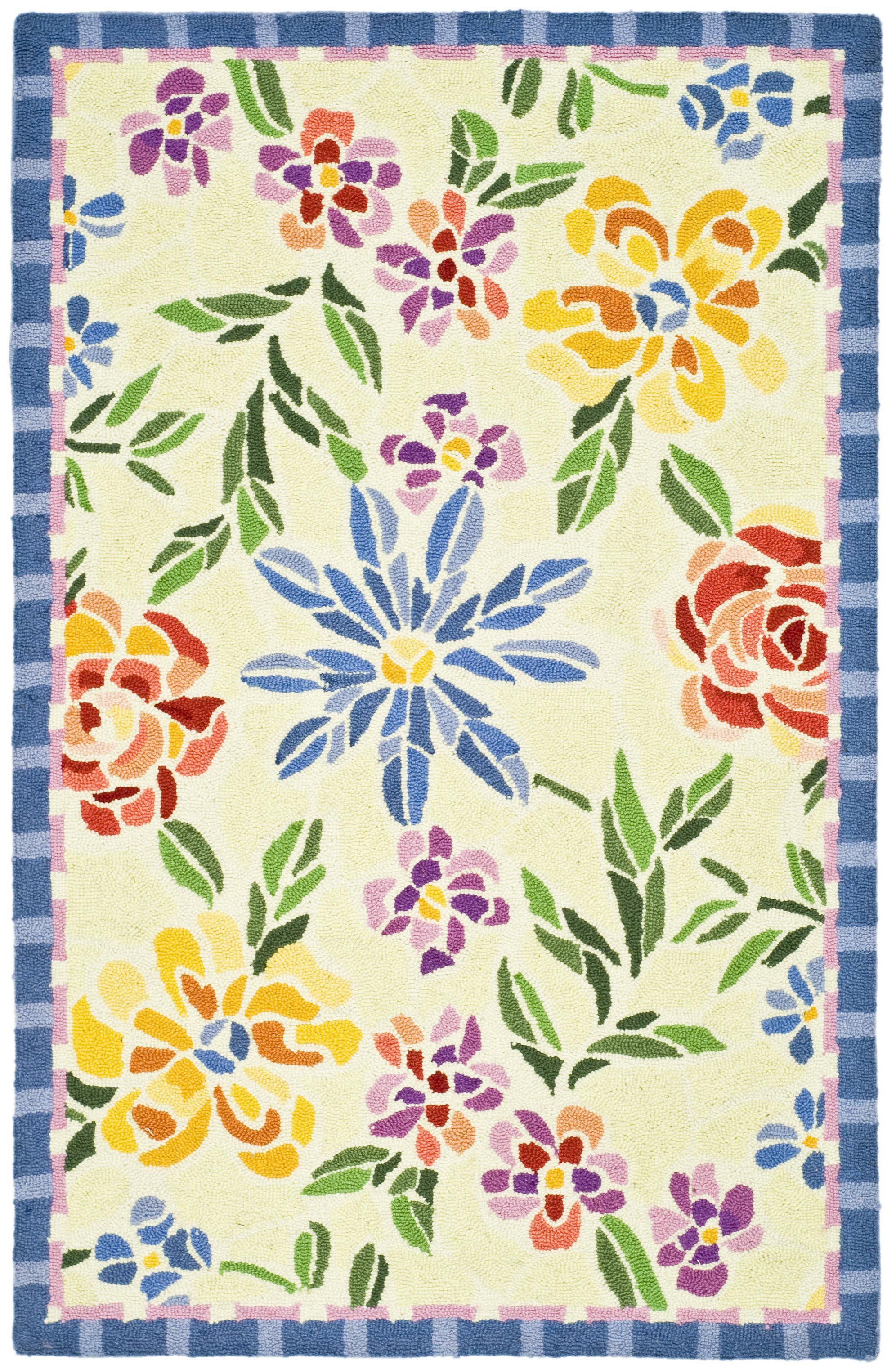 August Grove® Papillon Handmade Looped/Hooked Wool Ivory/Yellow Rug