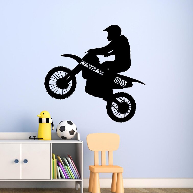 Extra Large Set of 3 Dirt Bikes Wall Stickers Name Colour Motocross Motorbike 