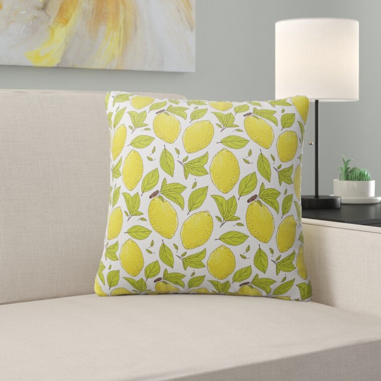 Latitude Run® Cybil Lemons Cotton Indoor / Outdoor Floral Throw Pillow ...