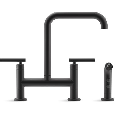 Kohler Purist® Two Handle Deck-Mounted Bridge Kitchen Sink Faucet with Pull Out Side Sprayer