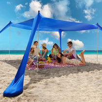 Outdoor Canopy Portable Sunshade UPF50+ w/Sand Shovel Carrying Bag for Camping Trips Fishing Backyard Parks Picnics Beach Shade Pop Up Family Beach Tent Sun Shelter Blue, 10x10 FT, 4 Pole 