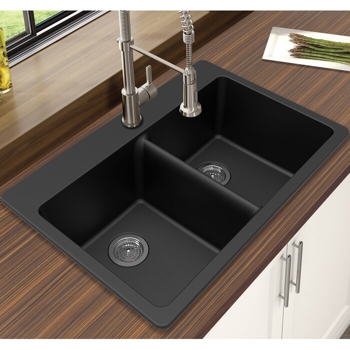 Granite Quartz 33 L X 22 W Double Bowl Dual Mount Kitchen Sink
