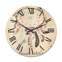 3D Rose Big in A Watercolor Feathered Dream Catcher Wall Clock 13 x 13