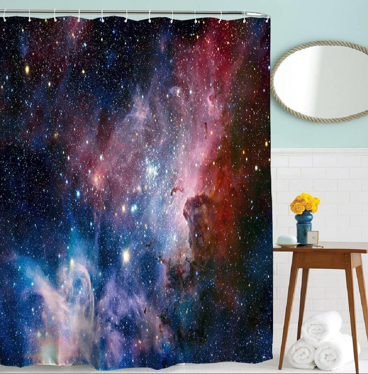 Nebula Galaxy Starry Star Waterproof Fabric Shower Curtain Set For Bathroom 72in 