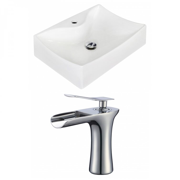 It is designed for a single hole faucet. American Imaginations It features a rectangle shape This vessel comes with a enamel glaze finish in White color It is constructed with ceramic This vessel is designed to be installed as a wall mount vessel 