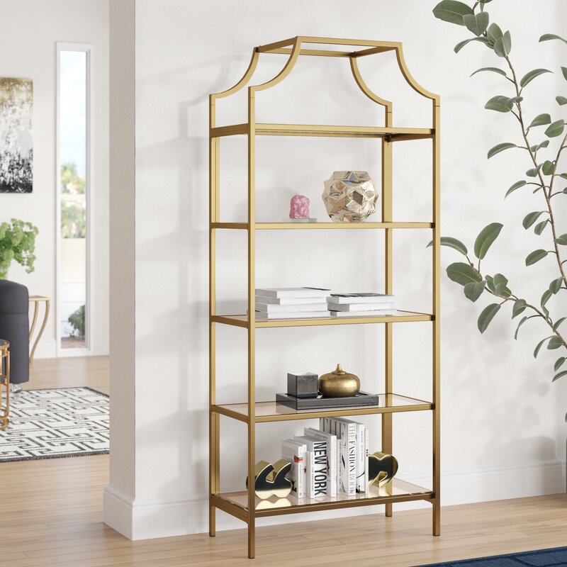New Gold Etagere Bookcase with Simple Decor