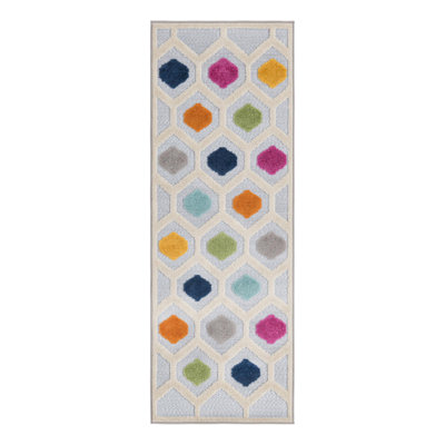 Ouimet Geometric White/Blue/Orange Indoor/Outdoor Area Rug