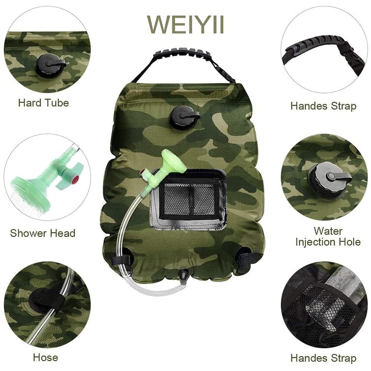 Camping Accessory for Outdoor Shower Dishwashing Nobranded Portable Outdoor Shower Bag Camping Shower Bag Solar Heated Shower Can Hold 5 Gallon 20 Liter Adjustable Shower Head with Switch