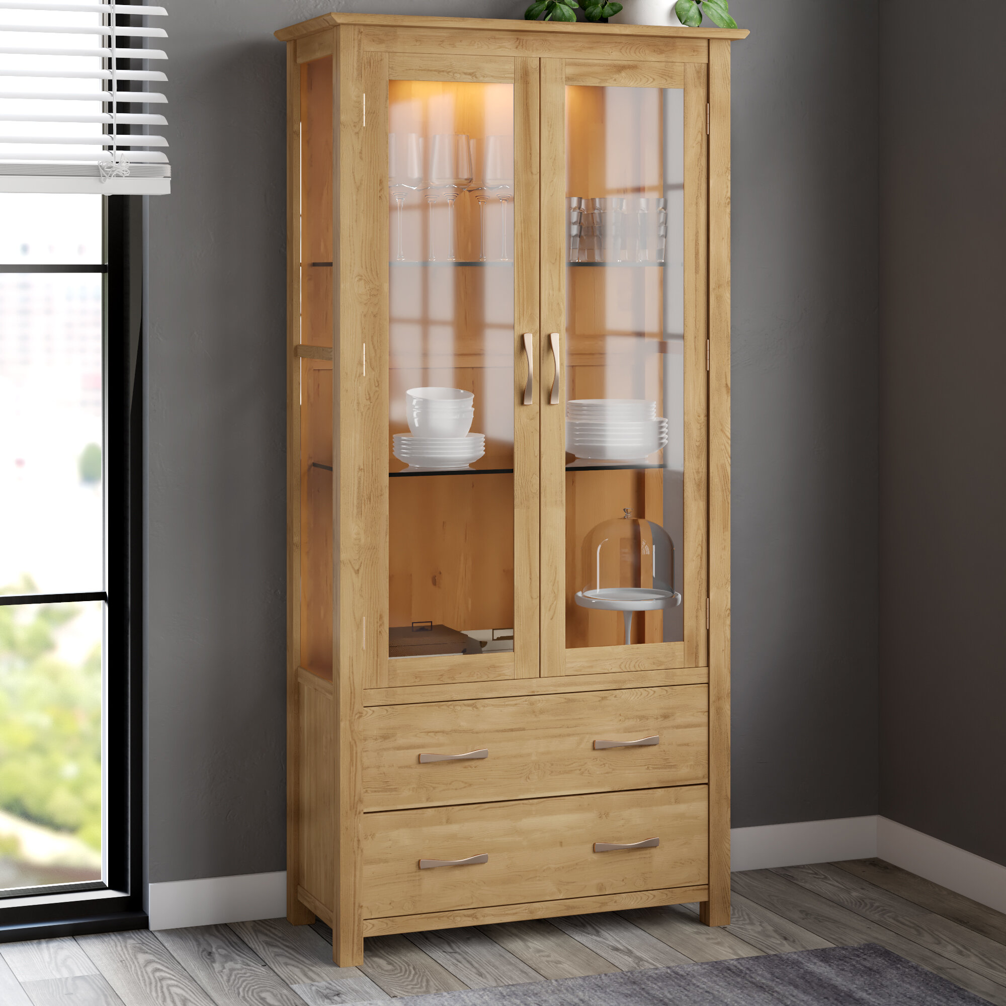 Gracie Oaks Marley Solid Oak Display Cabinet Reviews Wayfair Co Uk