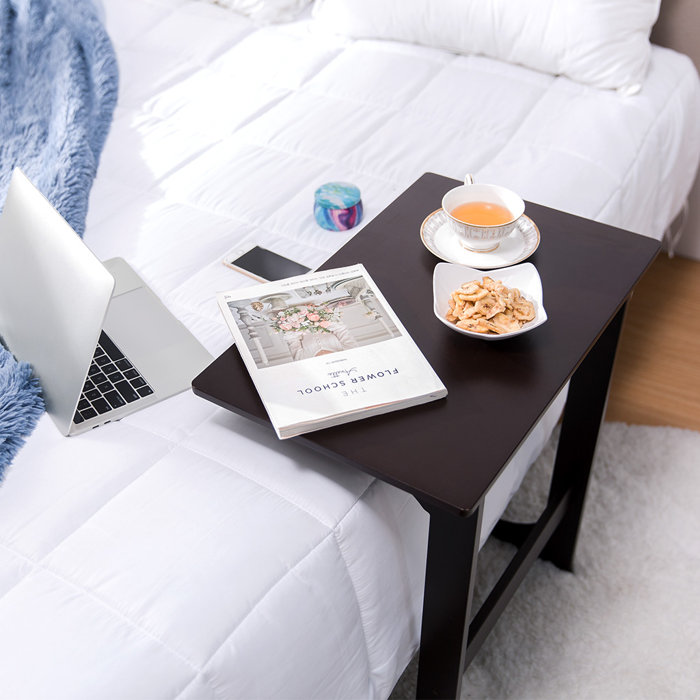 Ebern Designs Bamboo Wood Side Table C Shaped For Snacks Laptop