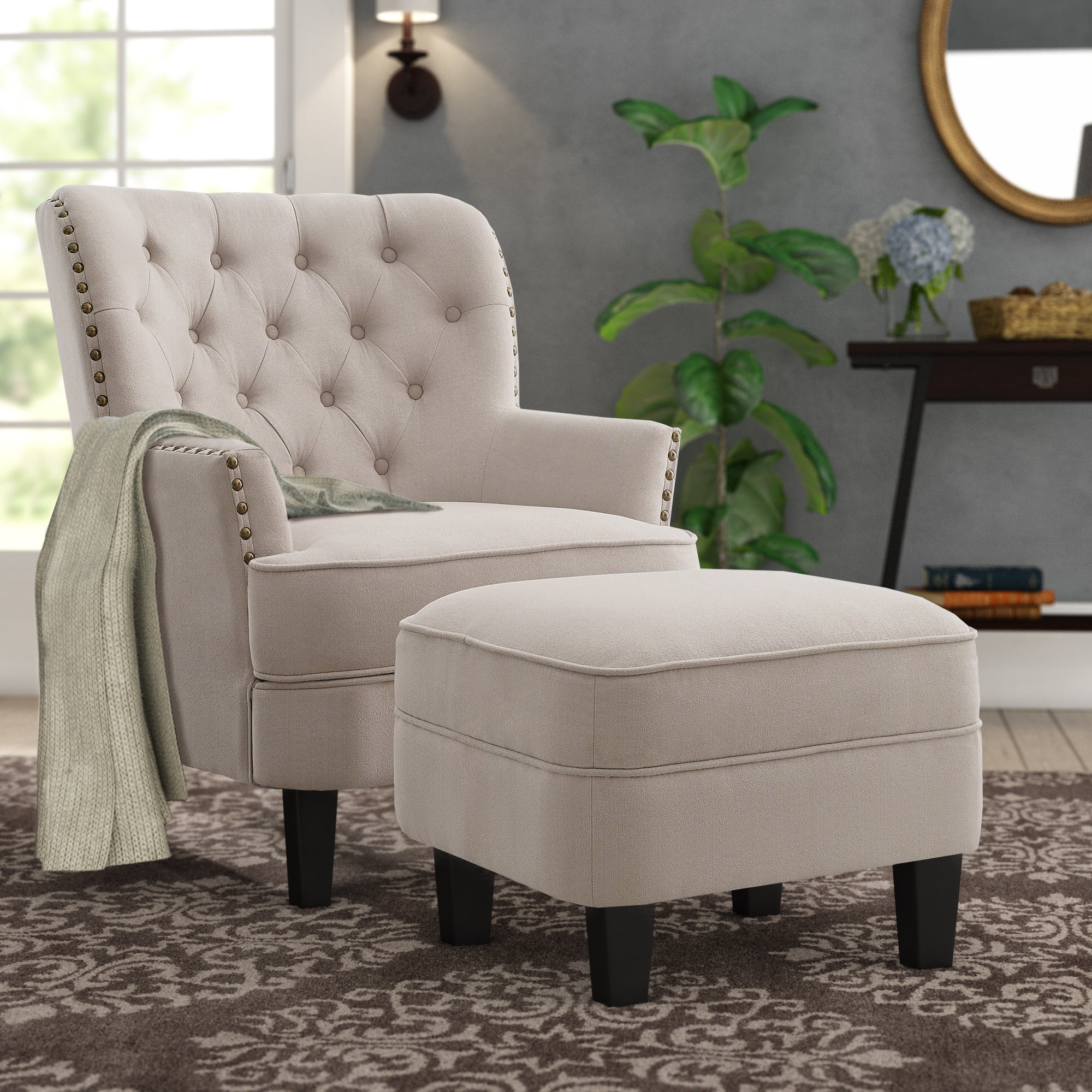 Canora Grey Michalak 30'' Wide Tufted Armchair and Ottoman & Reviews