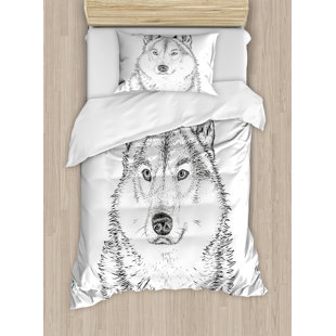 Go to store & view more images East Urban Home Animal Wildlife Woods Winter Wolf Dog Sketchy Hand Drawn Image Artwork Print Duvet Set