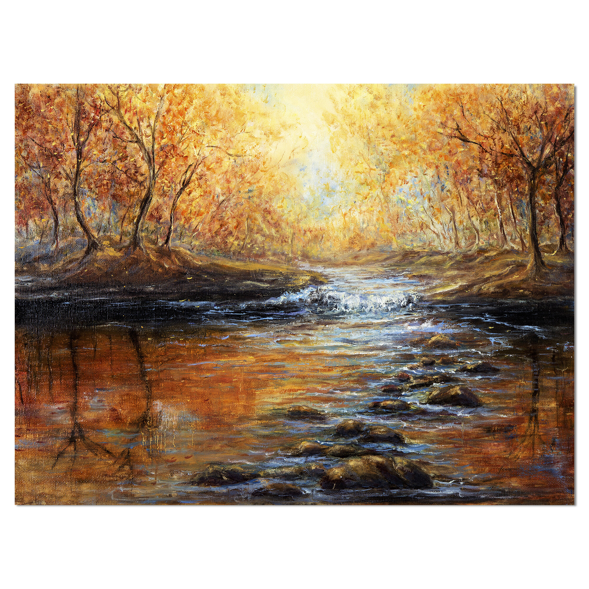 East Urban Home Landscapes Autumn Forest And River In Sunset Print On Wrapped Canvas Wayfair