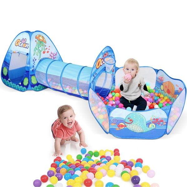 2 Pop Up Tents 2 Kids Play Tunnels 5 Piece Kids Play Tent and Play Tunnel for Toddler Premium Ocean Kids Playhouse with 1 Baby Ball Pit Kids Toys for Indoor and Outdoor Play 