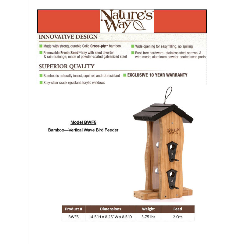 Nature S Way Vertical Wave Wild Hopper Bird Feeder Wayfair