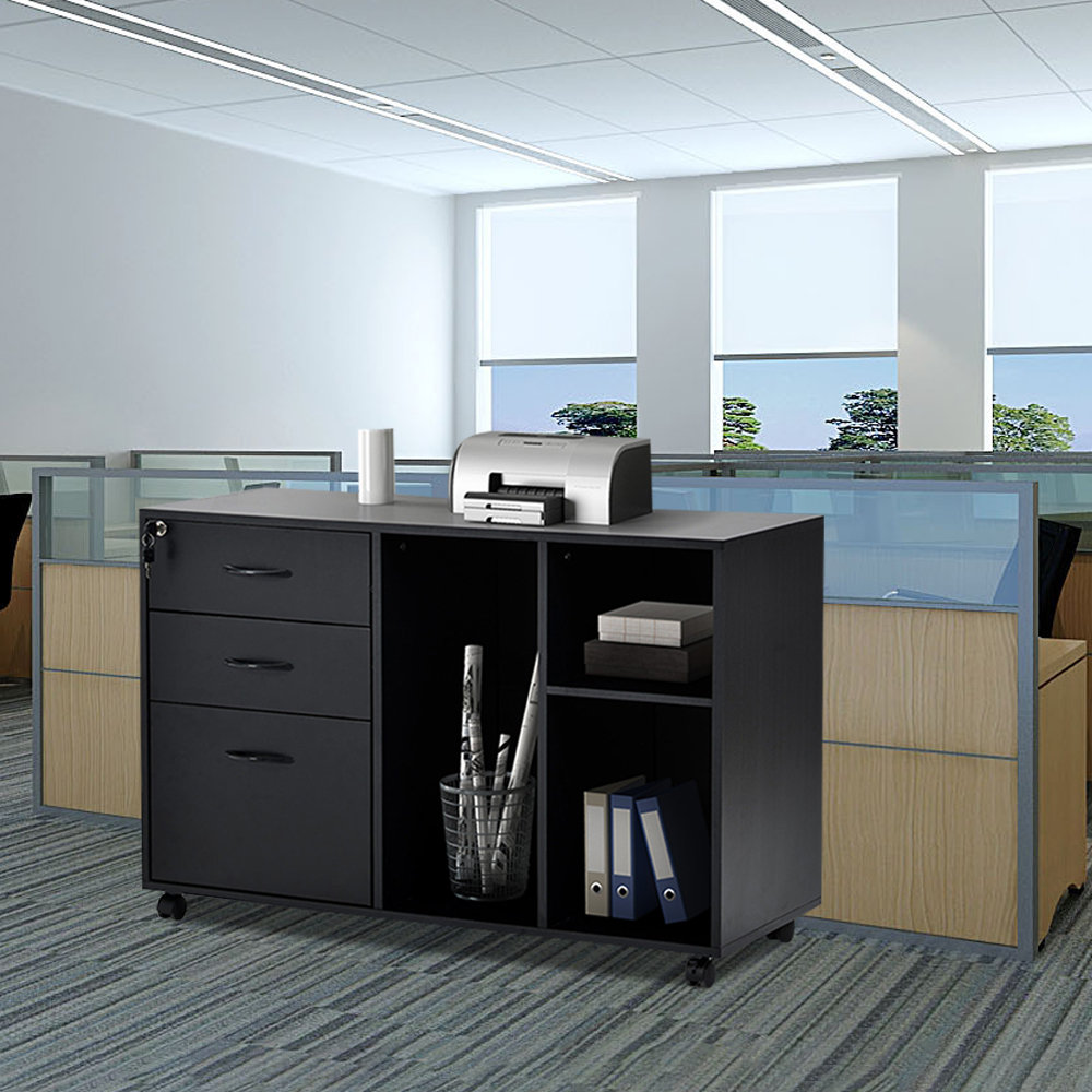 Latitude Run Wood File Cabinet Lockable 3 Drawer Office Storage Cabinet Large Modern Mobile Lateral Filing Cabinet Printer Stand With Open Storage Shelves For Study Home Office Wayfair Ca