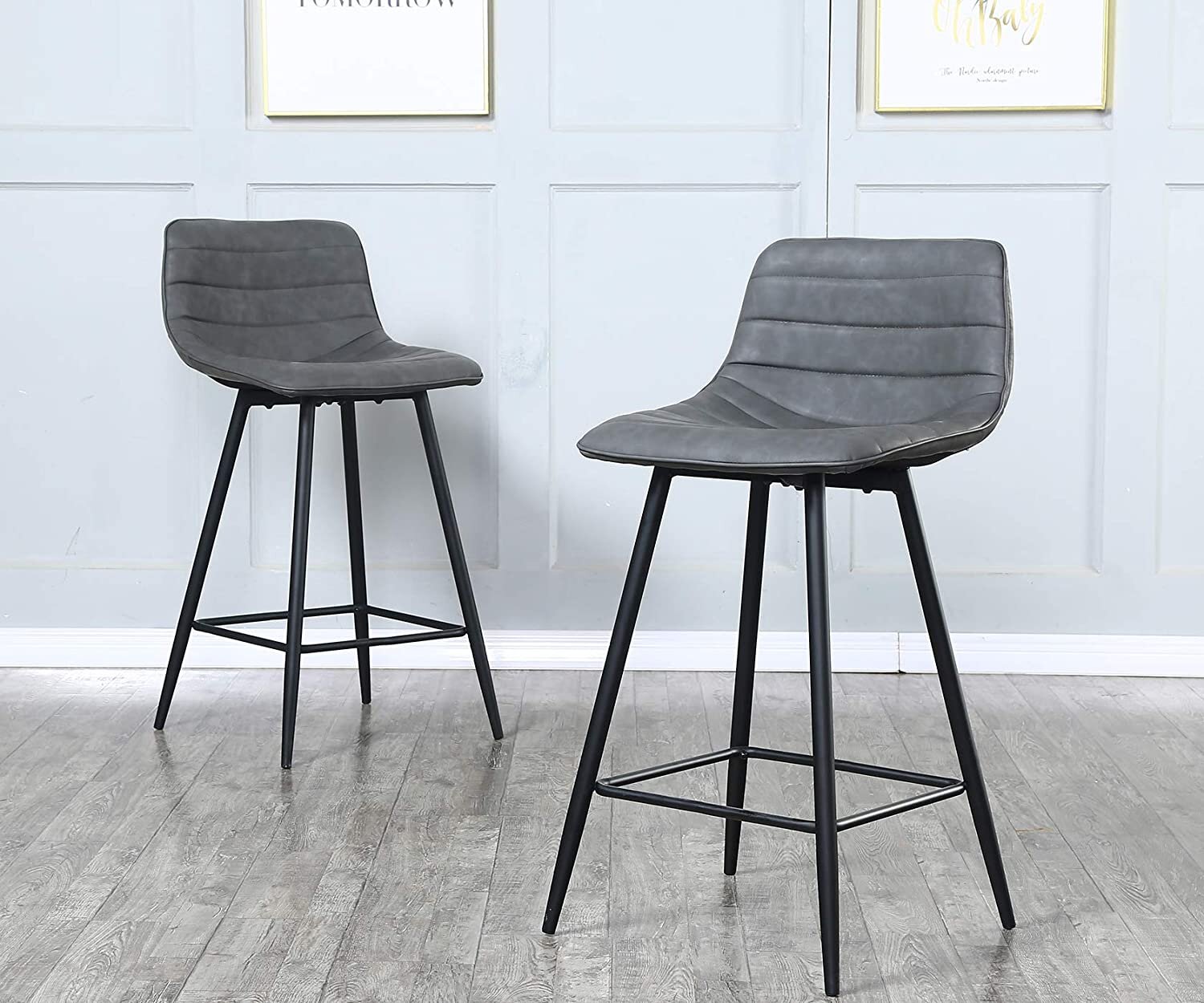 grey leather stools with backs