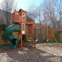 metal swing set with climbing wall