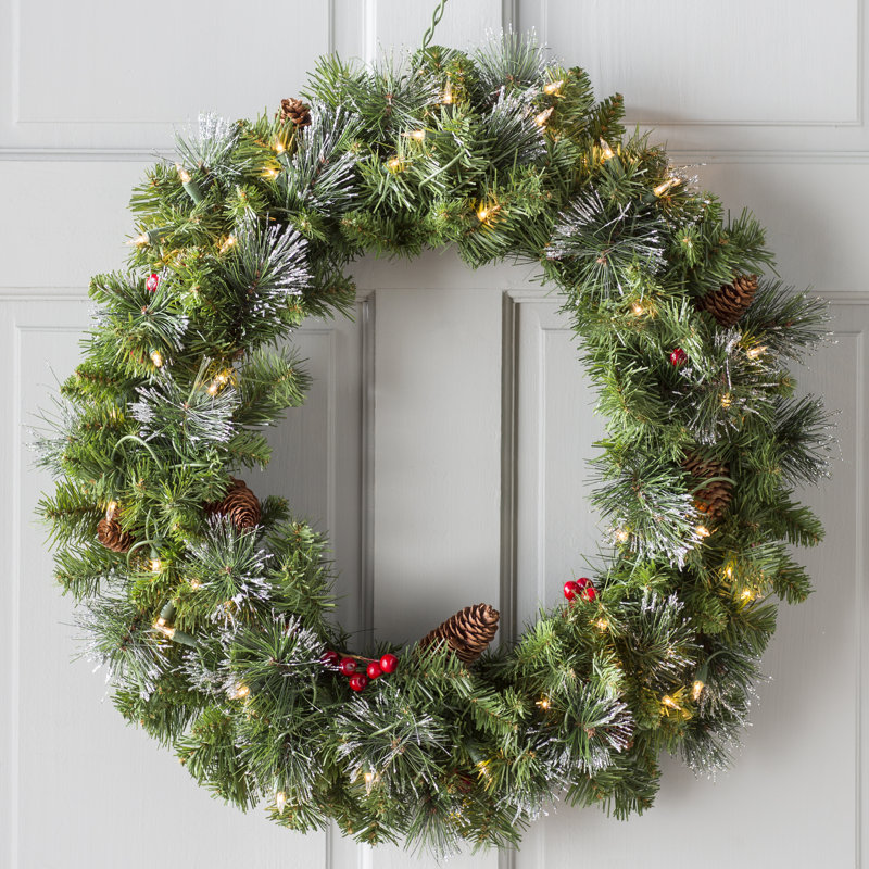 Spruce Pre-Lit Wreath with Clear Lights