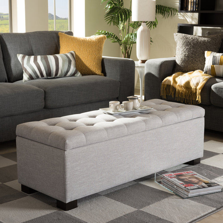 Latitude Run Kasiem Modern And Contemporary Light Blue Fabric Upholstered Grid Tufting Storage Ottoman Bench Wayfair
