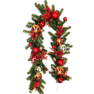 Red And Gold Tinsel Garland Wayfair Christmas Unlit Ornaments Ball Garland