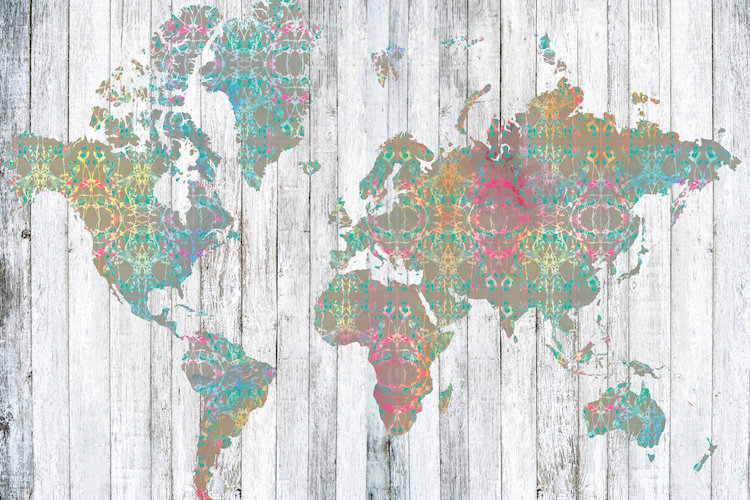 Murals XXL images world map Flower Fleece Canvas Picture art print 023212P