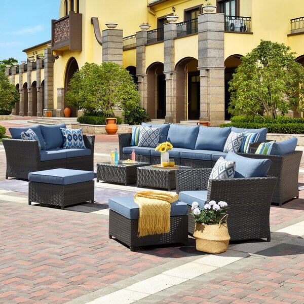 Black Wicker with Beige Cushions Ohana 10-Piece Outdoor Patio Furniture Sectional Conversation Set No Assembly with Free Patio Cover 