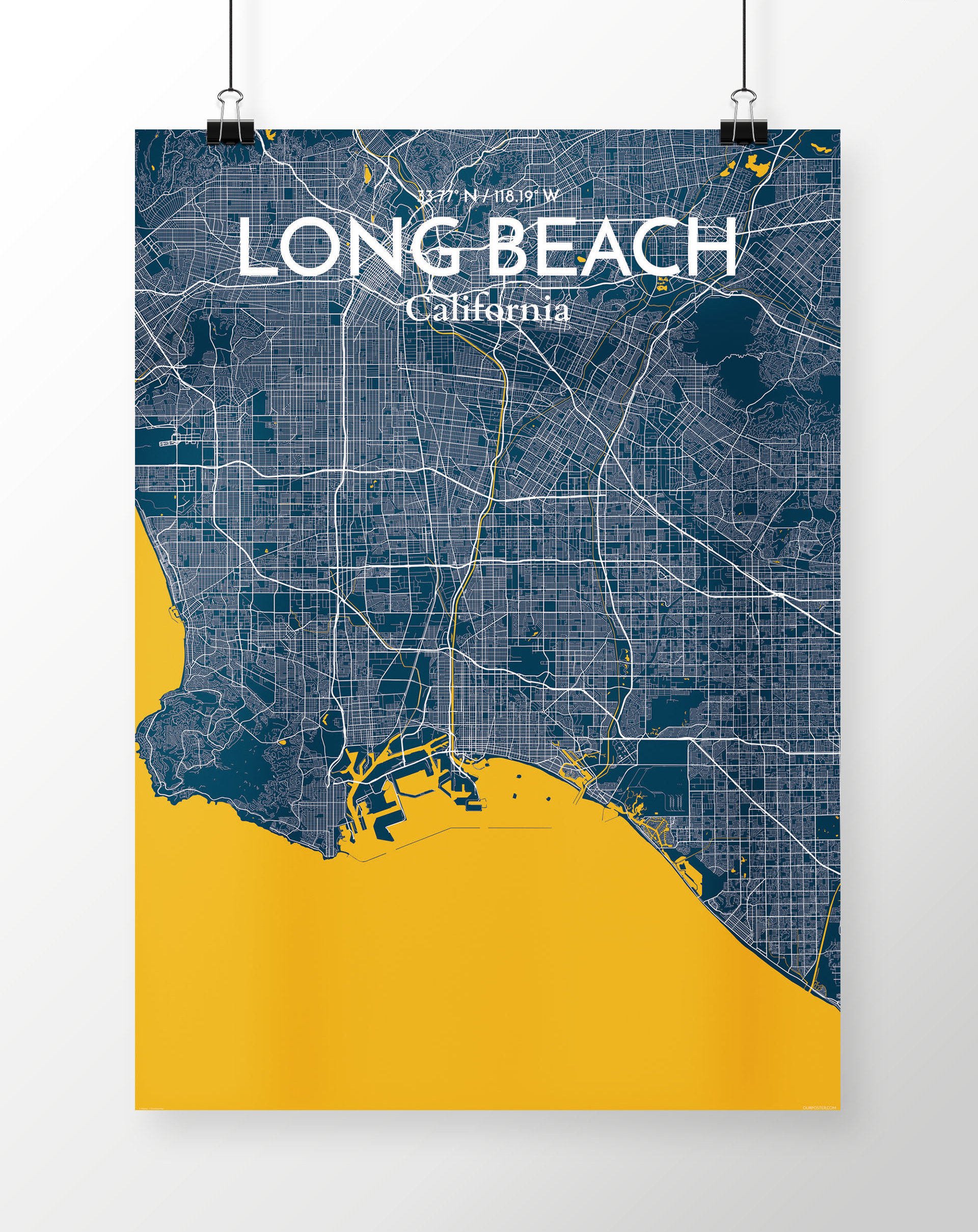 LONG BEACH California CA usa map poster black white Hometown City Print ...