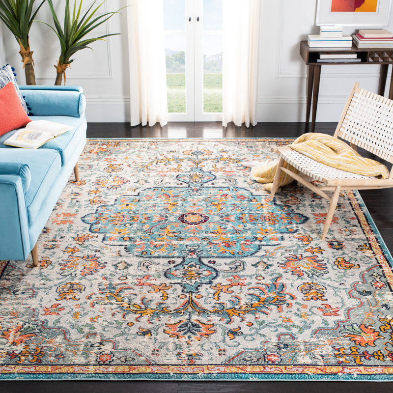 Bungalow Rose Gutierez Oriental Gray Light Blue Orange Area Rug
