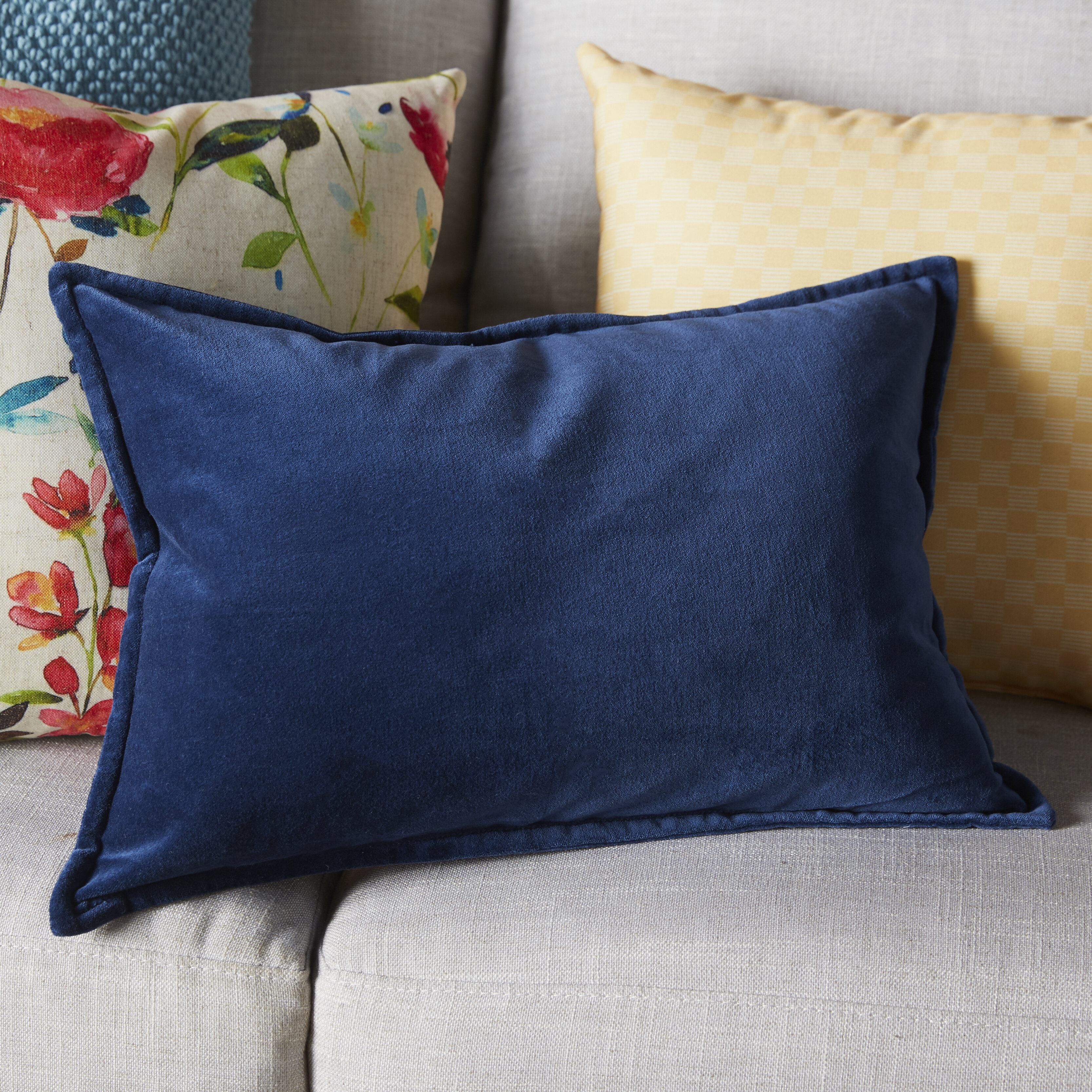 navy blue velvet lumbar pillow