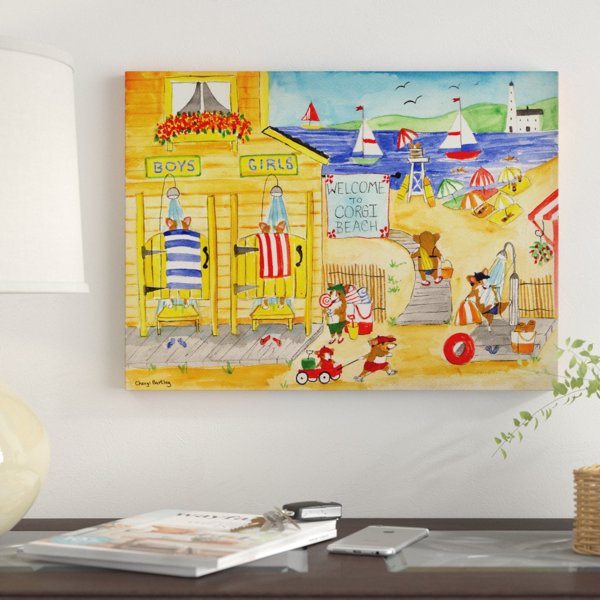 Winston Porter Welcome To Corgi Dog Beach Acrylic Painting Print