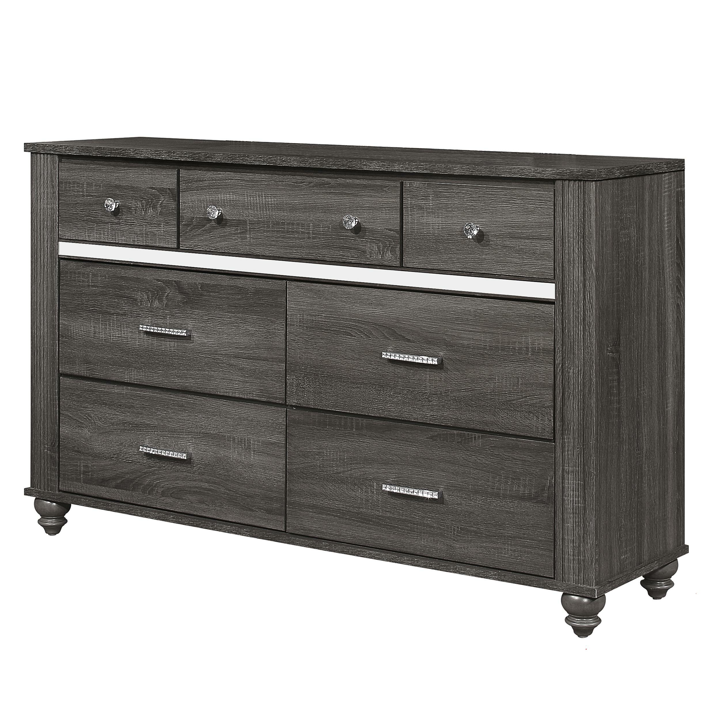 House Of Hampton 7 Drawer Wooden Dresser With Metal Handles And Mirror Trim Black Wayfair Ca