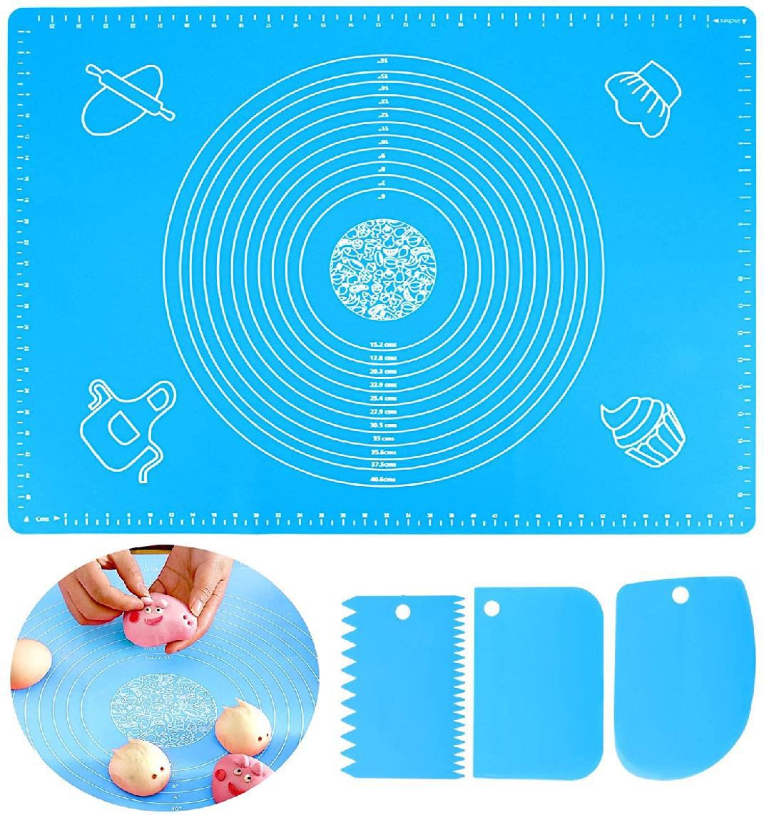 Silicone Baking Mats,Non Stick & Non Slip Baking Pastry Mat for Rolling Out Dough,Reusable,Heat Resistant,BPA Free,Non-Toxic,Easy to Clean With Measurements-Blue 