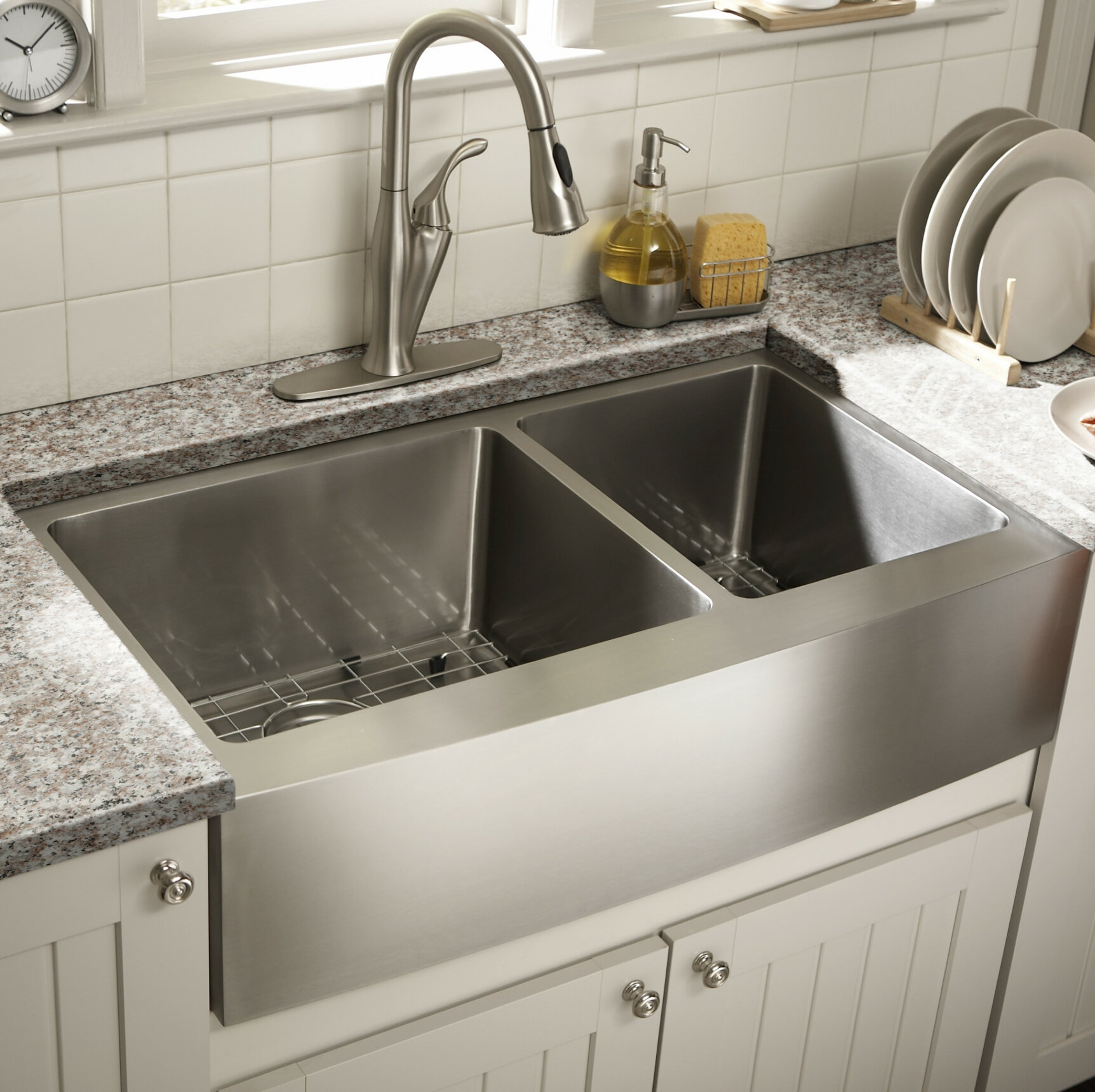Cahaba 36 L X 21 W Double Basin Farmhouse Apron Kitchen Sink With Grid Set Wayfair