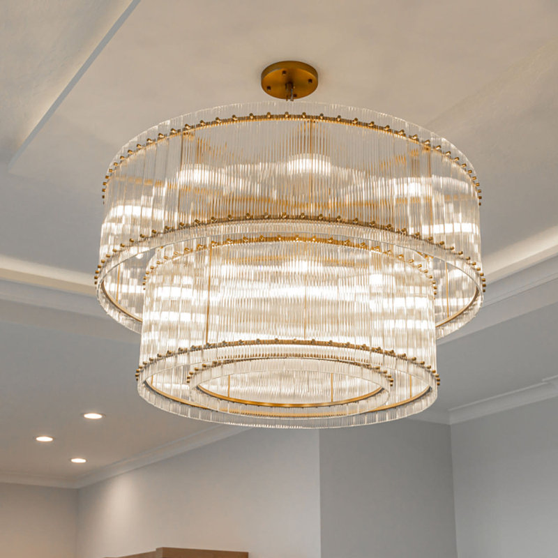 16-light 37''W Round Dimmable Tiered Chandelier with Crystal Accents (Bulbs Included) Finish: Brass