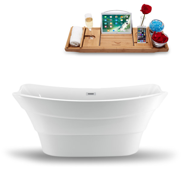StreamlineBath 59" x 28" Freestanding Soaking Bathtub with ...