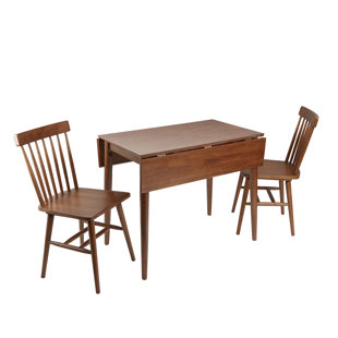 Alidade Mid-Century Modern 3 Piece Drop Leaf Breakfast Nook Dining Table Set by