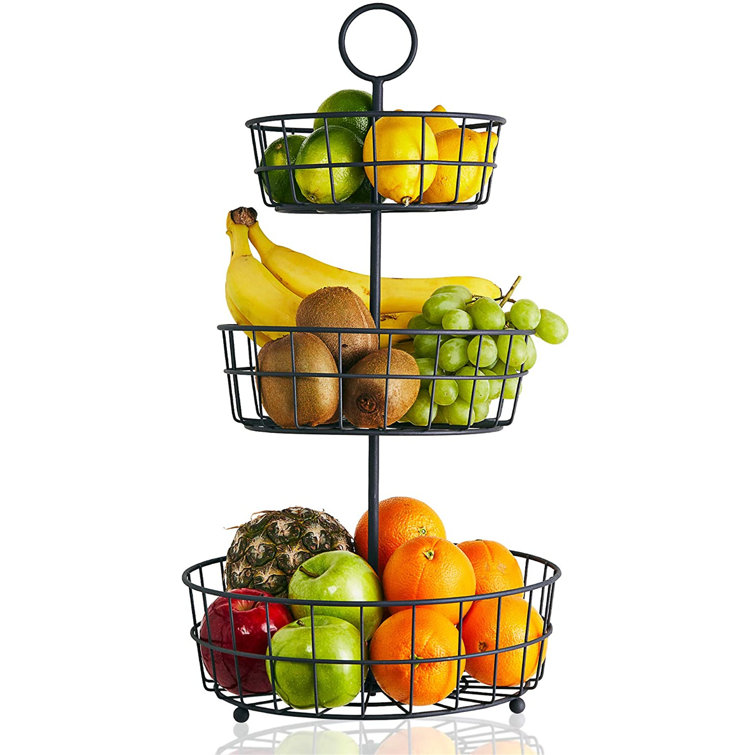 Latitude Run 3 Tier Fruit Basket French Country Wire Basket Three Tier Fruit Basket Stand For Storing Organizing Vegetables Eggs And More Fruit Basket For Counter Or Hanging 3 Tier Wayfair