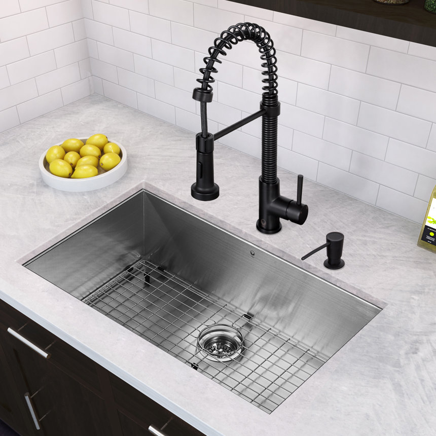 32 inch undermount single bowl 16 gauge stainless steel kitchen sink with edison matte black faucet - Stainless Steel Kitchen Sink Gauge 32 inch undermount single bowl 16 gauge stainless steel kitchen sink with edison matte black faucet - Stainless Steel Kitchen Sink Gauge