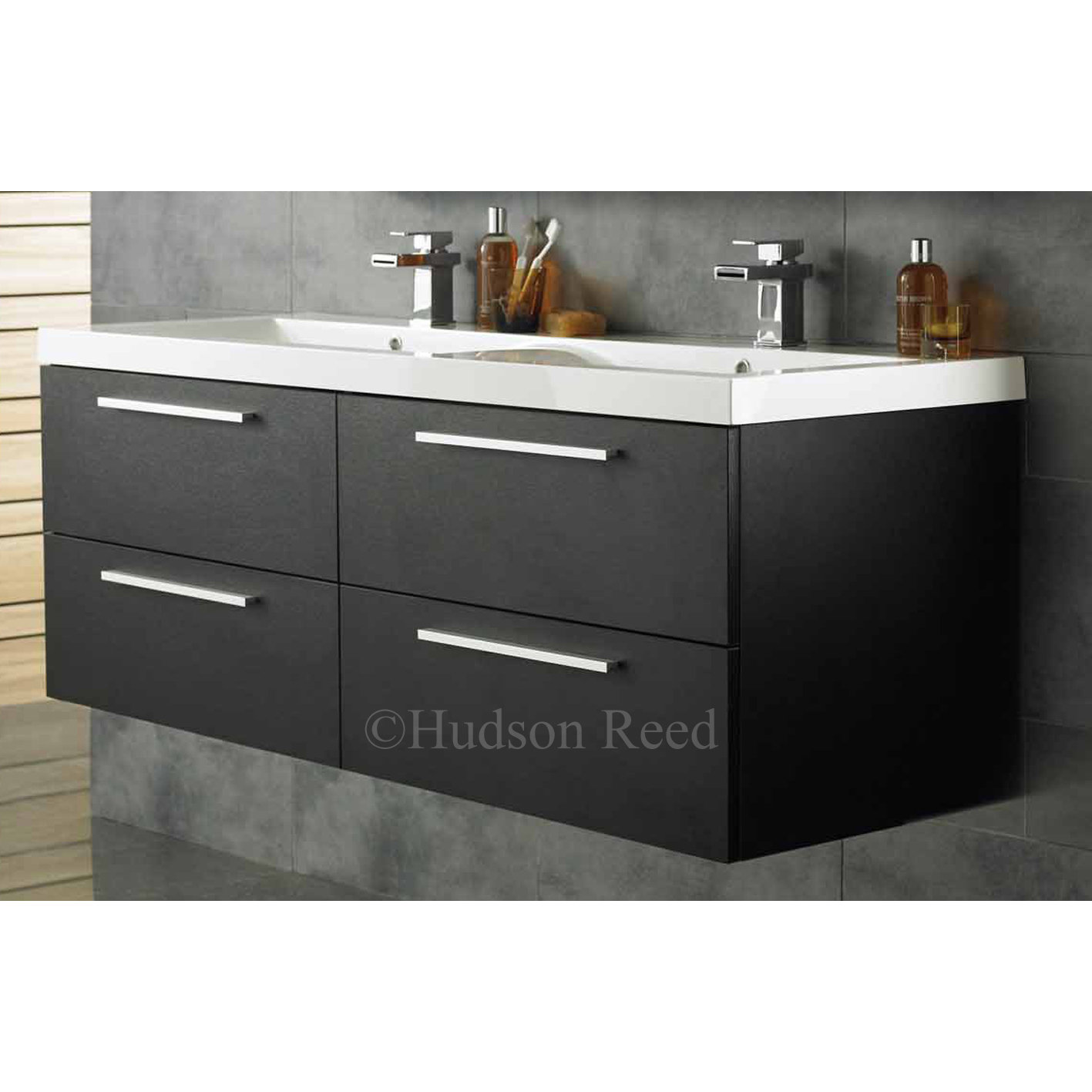 Hudson Reed Quartet 144cm Wall Mounted Double Basin Vanity Unit with