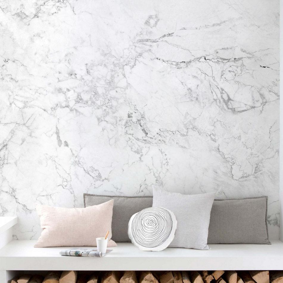 SimpleShapes White Marble 8' x 24" Wallpaper Wall Mural ...