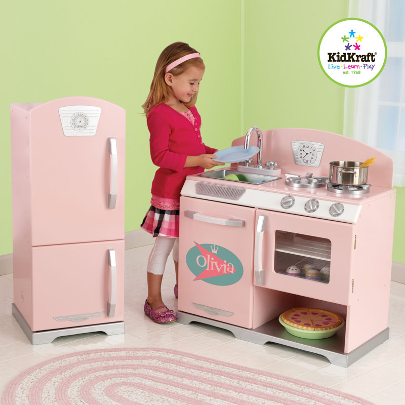 Kidkraft 2 Piece Personalized Pink Retro Kitchen Refrigerator Default Name
