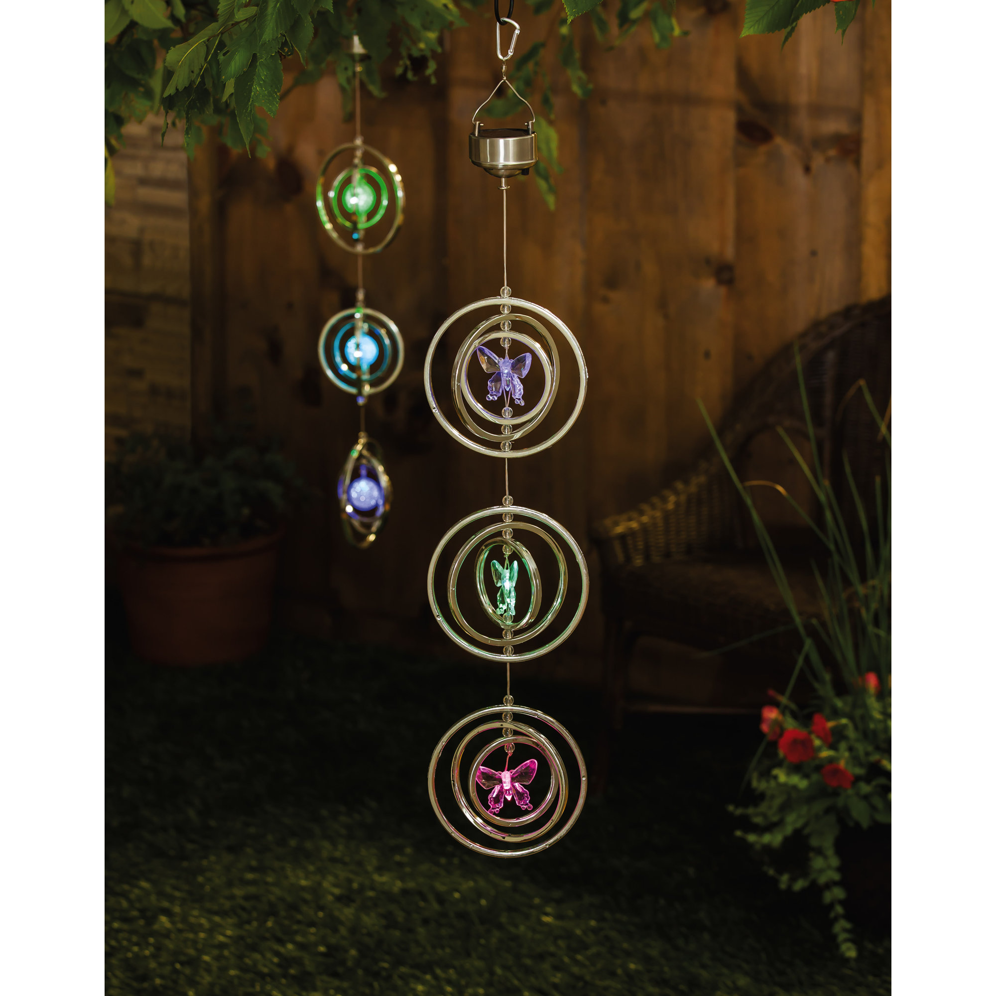 Evergreen Enterprises Inc Night Garden Erfly Three Tiered Night Garden Erfly Three Tiered Solar Mobile Spinner