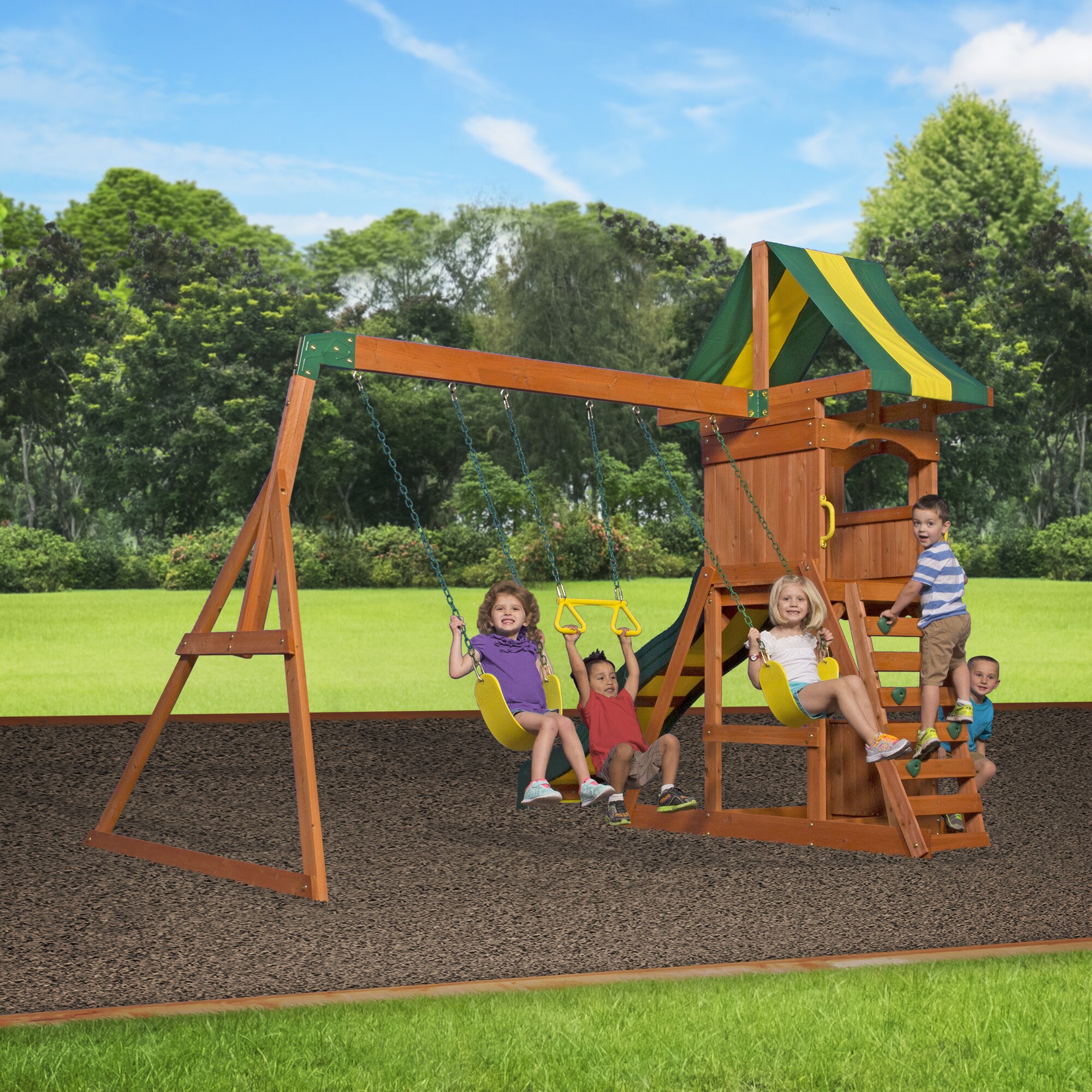 Backyard Discovery Weston All Cedar Swing Set & Reviews | Wayfair