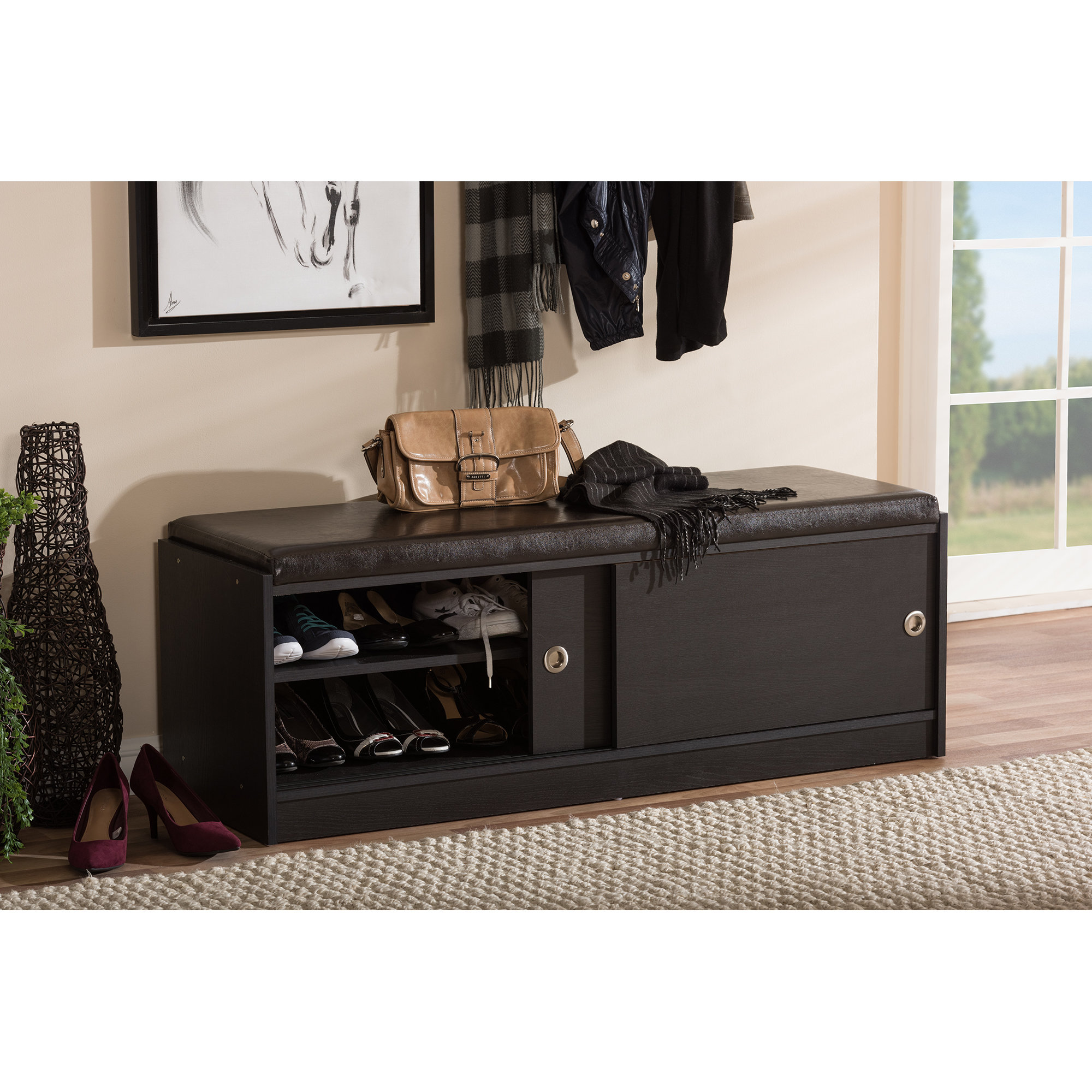 Wholesale Interiors Baxton Studio Clevedon Wood Storage Entryway Bench & Reviews | Wayfair