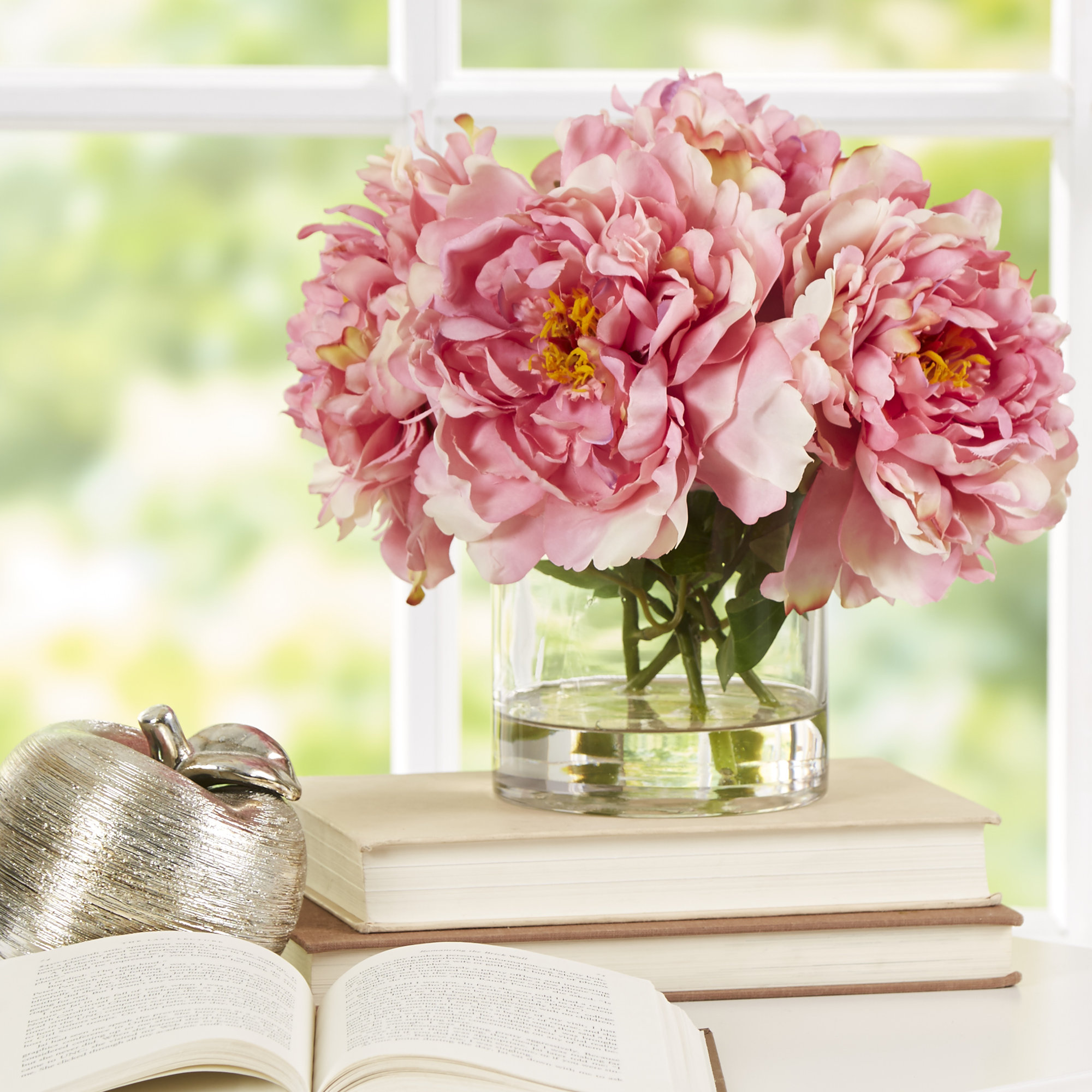Charlton Home Scollfyld Pink Peony in Acrylic Water Glass Vase